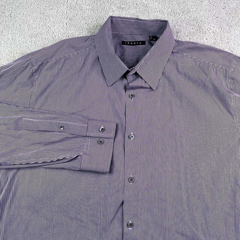 Theory Shirt Mens 2XL XXL Purple Stripes Sylvain Madeira Long Sleeve Button Up
